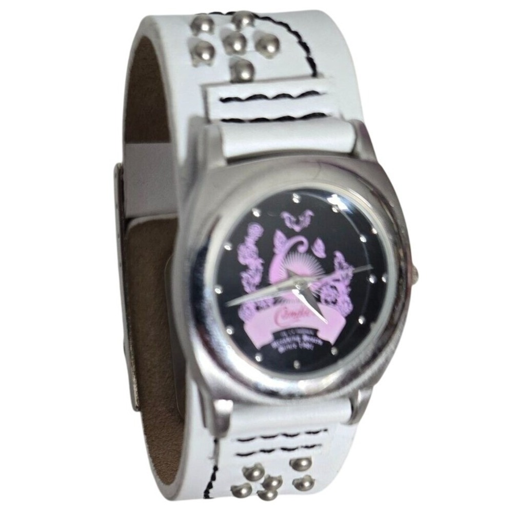 Candie's Women's White Studded Strap Watch Purple Graphic Dial Quartz